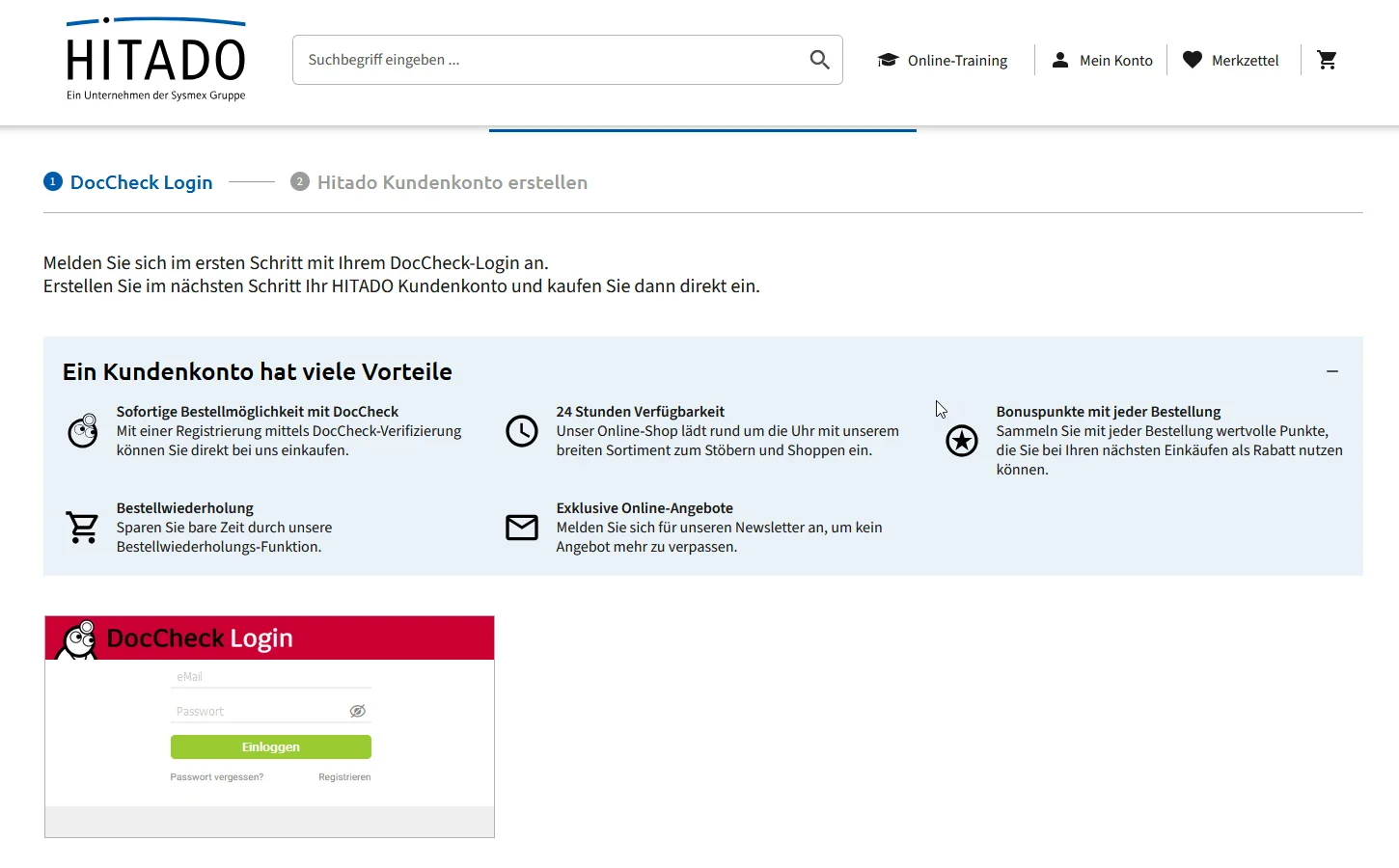 DocCheck-Login bei Hitado