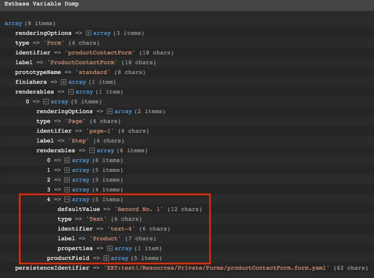 Debug-Ansicht im Frontend