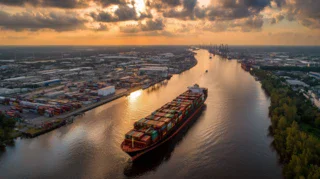 Containerschiff auf der Elbe