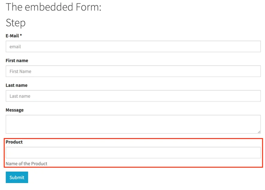 Formular mit neuem Feld Produkttitel