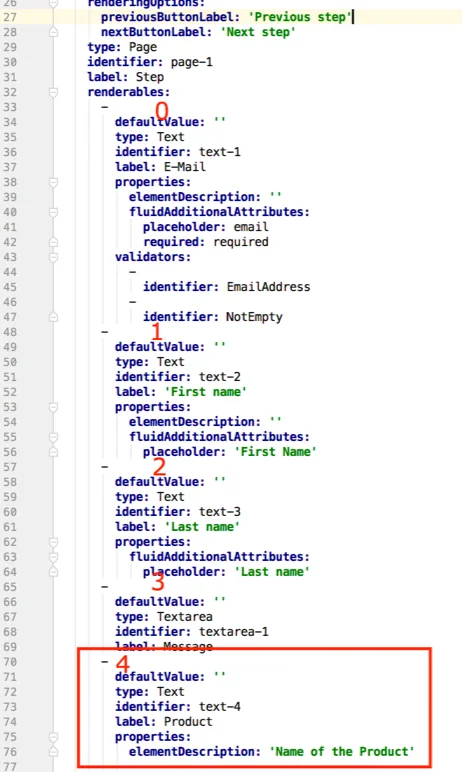 YAML Definition des Formulars