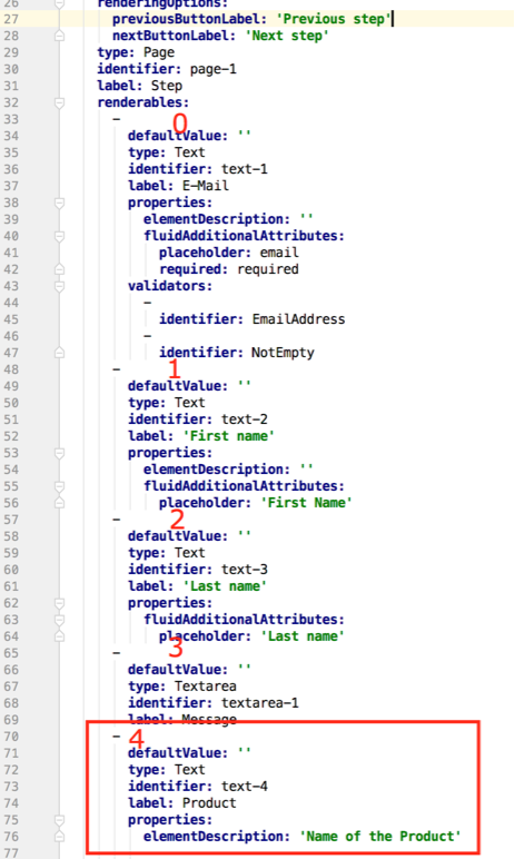 YAML Definition des Formulars