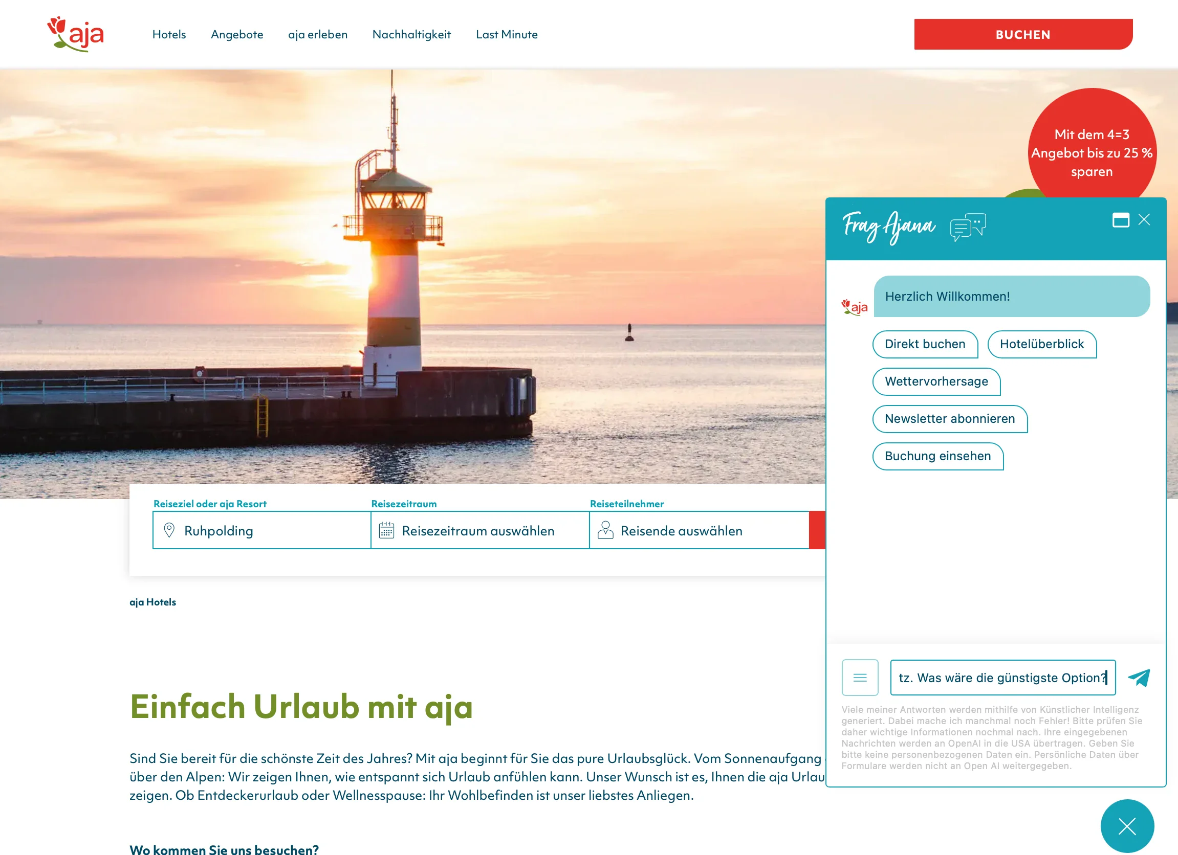 Screenshot des Chatbots auf aja.de